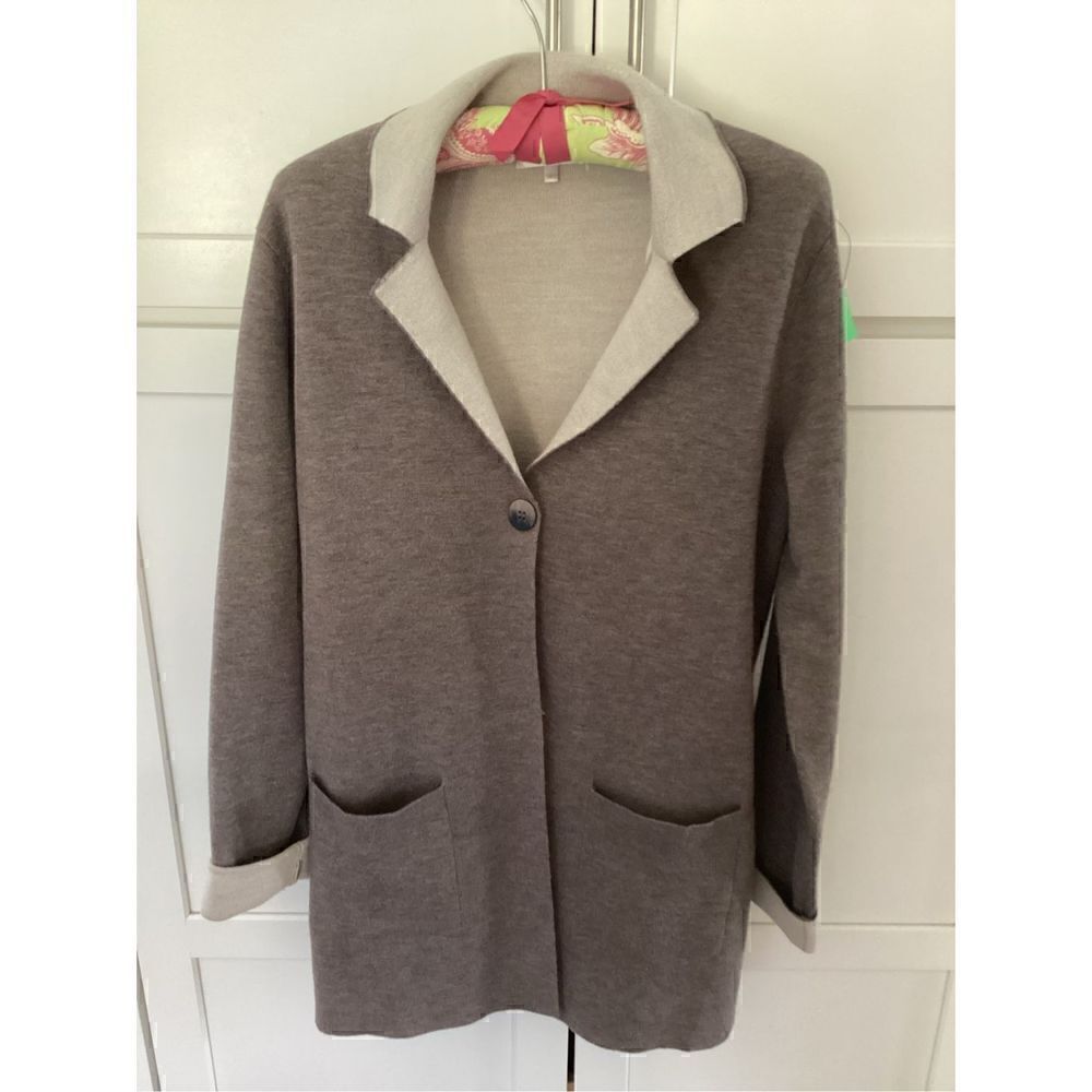 Dolce Stella Womens Cardigan Sweater Sz L Italy  Wool Blend Gray